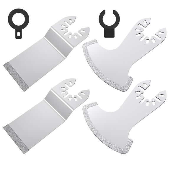 Wakehye 4Pcs Diamond Oscillating Multi Tool Grout Removal Blades Tile Grout Remover Blades Kit with 2 Adapters Multifunctional Grout Remover Blades Kit for Oscillating Tool