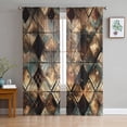 thumbnail image 3 of Brown Teal Geometric Semi Sheer Curtains 108 Inch Length 2 Panels Set, Retro Modern Plaid Abstract Art Sheer Kitchen Curtain Privacy Voile Window Curtain for Living Room Bedroom Rod Pocket Drapes, 3 of 7