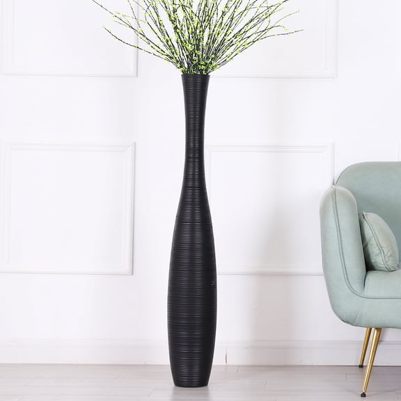 Leewadee Decorative Tall Floor Vase for Living Room Decor, 41 inches, Black, Resin