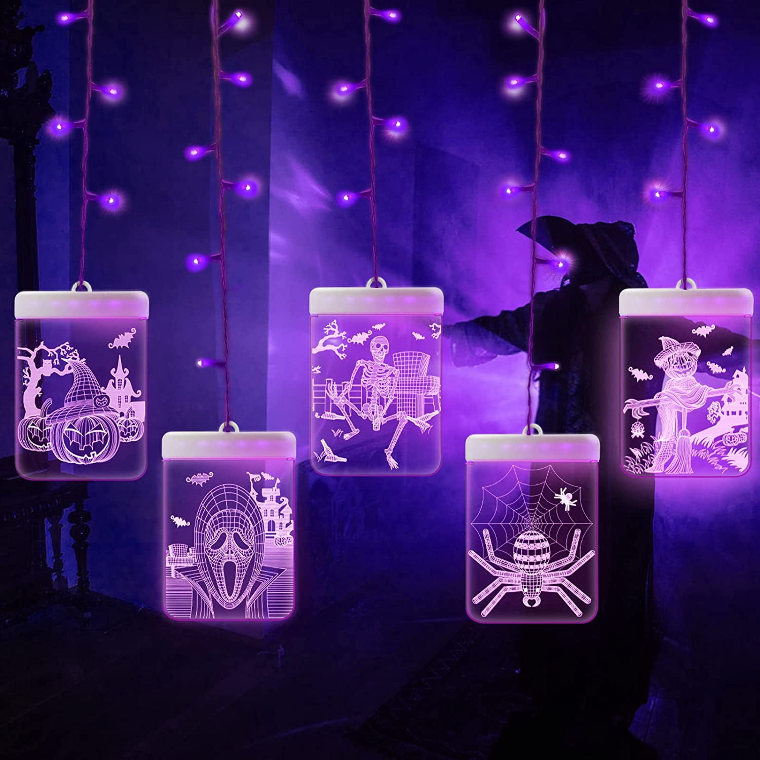 YAHHU Window Halloween Hanging Lights, 3D Acrylic Fairy Lights with