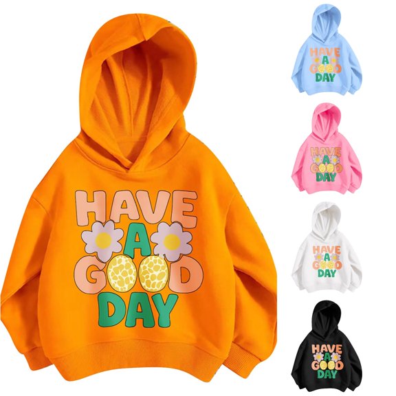 WAYUTE Girls Sweatshirt Kids Child Oversized Letter Graphic Hoodies Long Sleeve Soft Blend Fashion Fall Outfits Casual Holiday,Orange,Size 5-6 Y