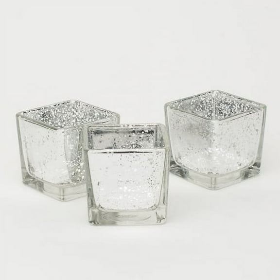 Richland Votive Candles & Eastland Votive Holders Silver Mercury Square Set of 12