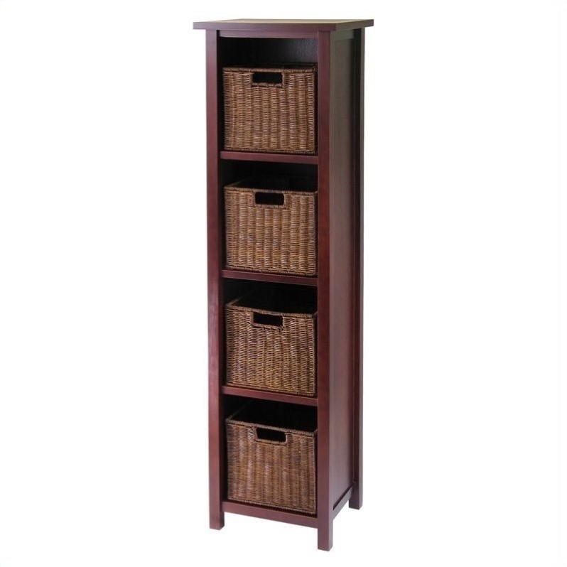 Pemberly Row 5 Tier Tall Storage Shelf With 4 Wired Baskets In Pemberly Row 5 Tier Tall Storage Shelf