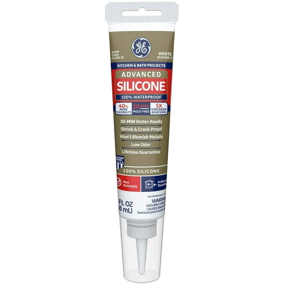 GE Sealants & Adhesives 281 Advanced Silicone 2 Kitchen & Bath Sealant, 2.8oz, White