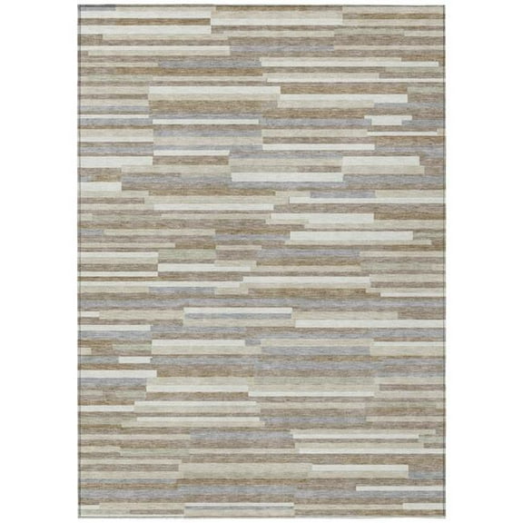 HomeRoots 593163 5 x 8 ft. Taupe, Gray & Ivory Striped Washable Indoor & Outdoor Rectangle Area Rug