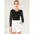 thumbnail image 3 of INSPIRE CHIC Top de blusa de encaje de manga larga transparente con bordado floral para mujer Negro L, 3 of 6
