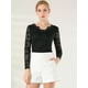 thumbnail image 3 of INSPIRE CHIC Top de blusa de encaje de manga larga transparente con bordado floral para mujer Negro XL, 3 of 6