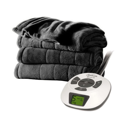 Sunbeam Channeled Velvet Plush Electric Heated Blanket Twin Size Slate