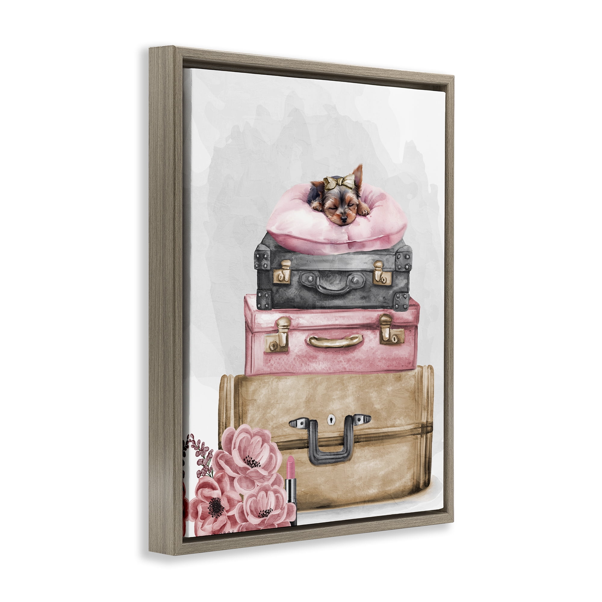 Stupell Industries Sleepy Pup Travel Brown Framed Floater Canvas Wall Art, design by Kim Allen