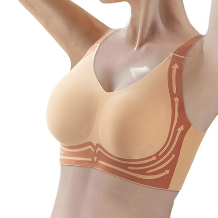 Zshosam Womens Wireless Bra with Seamless Smooth Comfort Wirefree T Shirt Bra(Orange M)