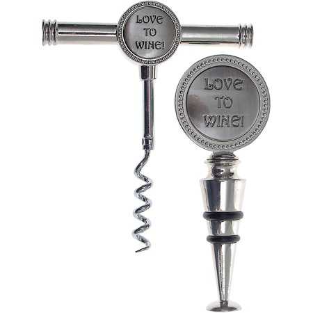 

Love to Wine Pewter Cork Screw and Bottle Stopper Set
