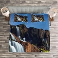 thumbnail image 3 of Ambesonne East Quilted Bedspread Set 3 Pcs, Pongour Waterfall Exotic, King Size, White Blue, 3 of 3