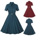 thumbnail image 2 of Gnshining Summer Mini Dresses for Women Solid Color Formal Dress V-Neck Wedding Guest Dress Ruffle A-Line Dress Short Sleeve Party Dress Vintage Going Out Dress, 2 of 6