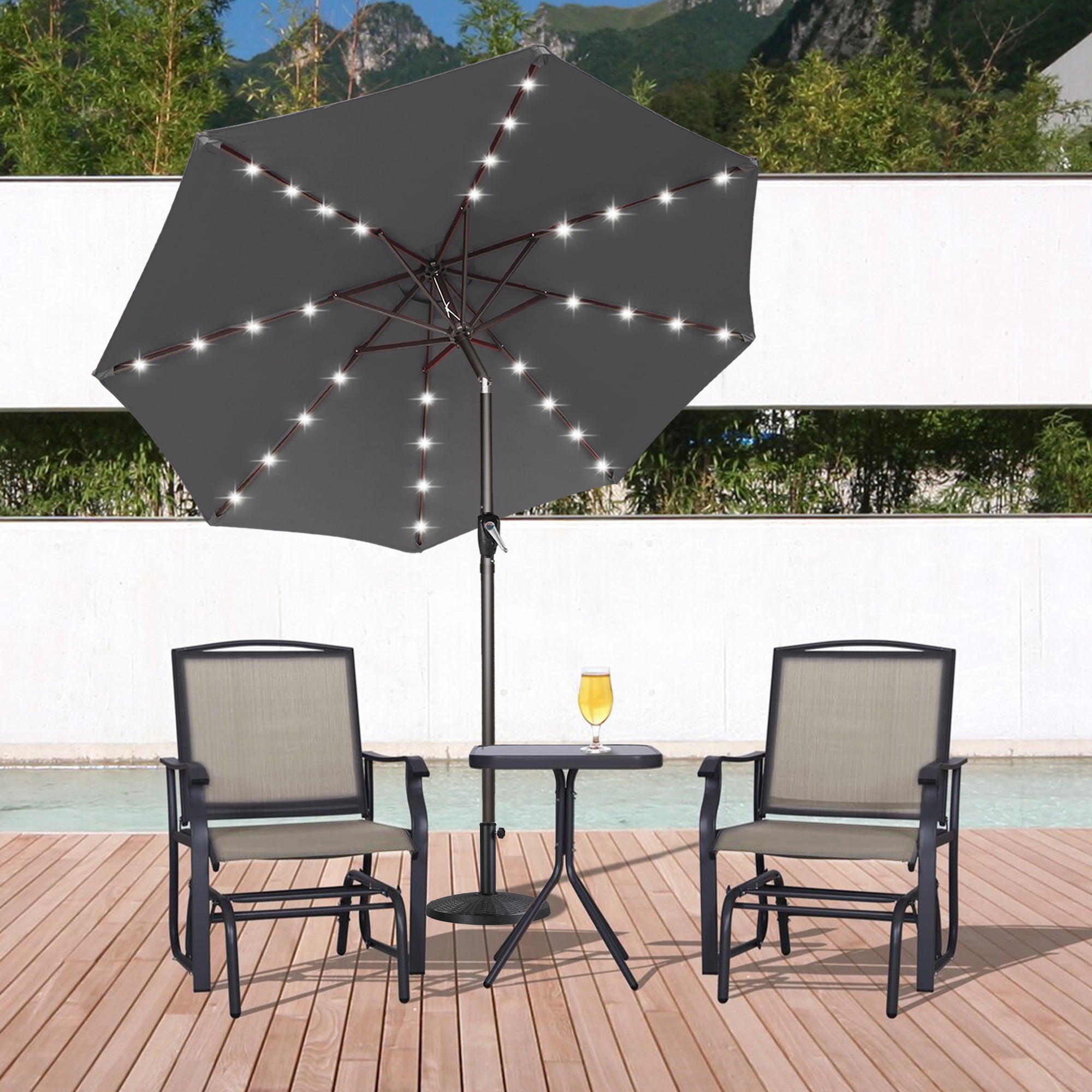ABCCANOPY 7.5ft Patio Solar Umbrella LED Outdoor Umbrella with Tilt and Crank, Dark Gray