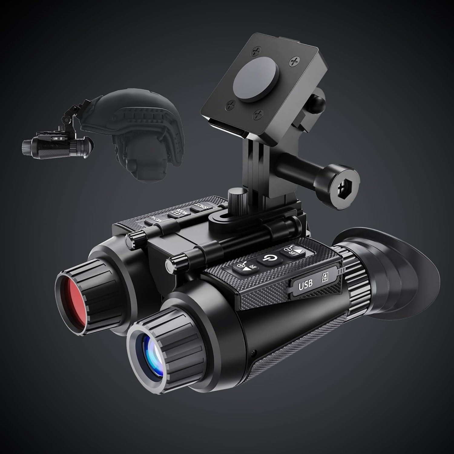 BekinTek Dual Eye 3D View Helmet Mounted Night Vision Binoculars Goggles Rechargeable IR Full Dark Observing Adjustable Pupil Distance 7x Infrared 8x Digital Zoom 4K Video Independent Diopter Adjust