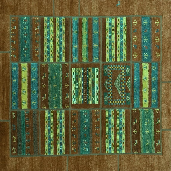Ahgly Company Indoor Square Abstract Turquoise Blue Contemporary Area Rugs, 6' Square