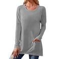 thumbnail image 2 of Baqcunre Women's Sweaters Womens Long Sleeve Sweatshirts Color Block Crewneck Sweaters Tunic Tops Crewneck Sweatshirts Womens Tops Grey XXL, 2 of 4
