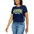 thumbnail image 4 of Women's WEAR by Erin Andrews College Navy Seattle Seahawks Lace Up Side Modest Cropped T-Shirt, 4 of 4