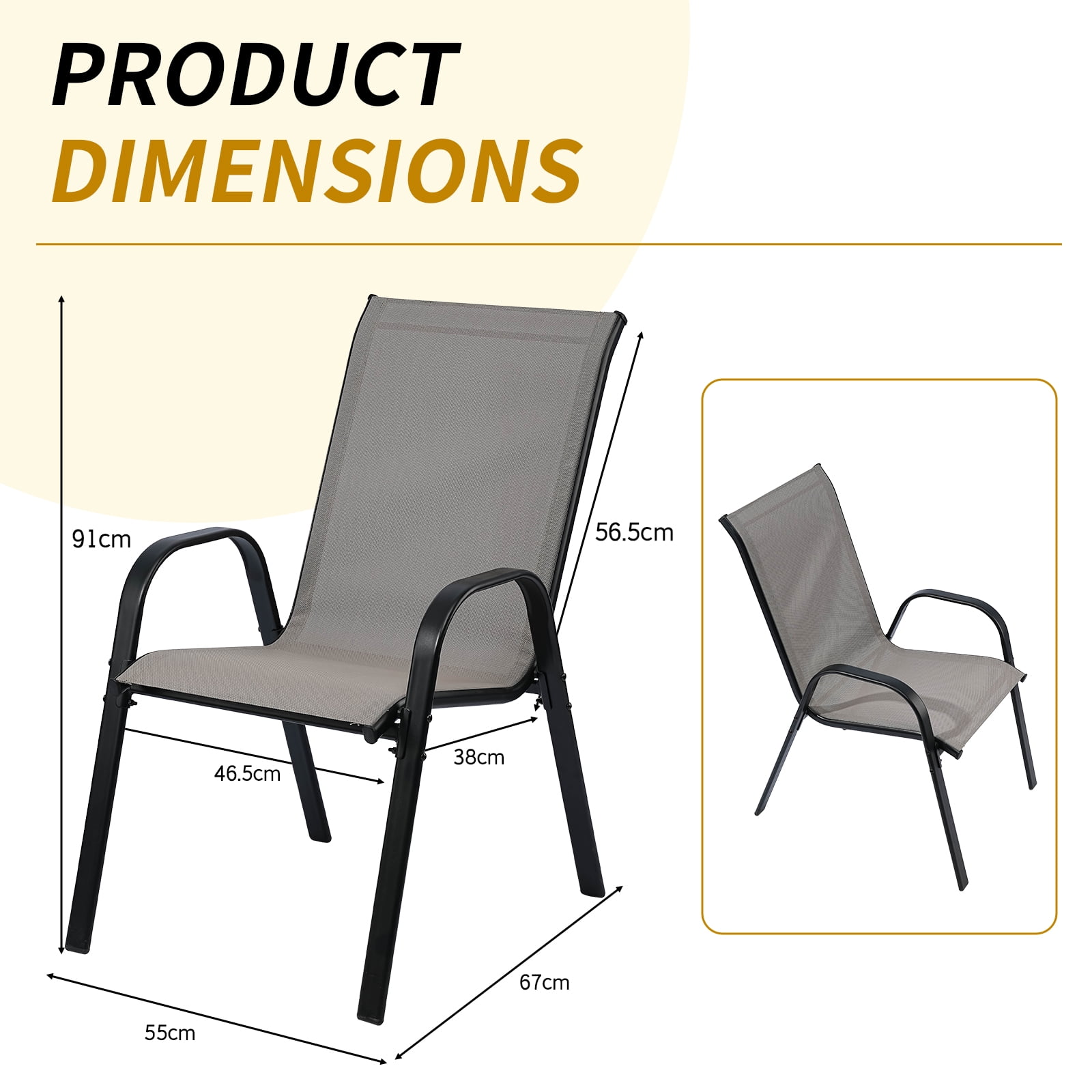 Stackable Outdoor Patio Dining Chairs with Backrest/Armrests for Lawn Garden Balcony Deck Camping-Set of 4 (gray)
