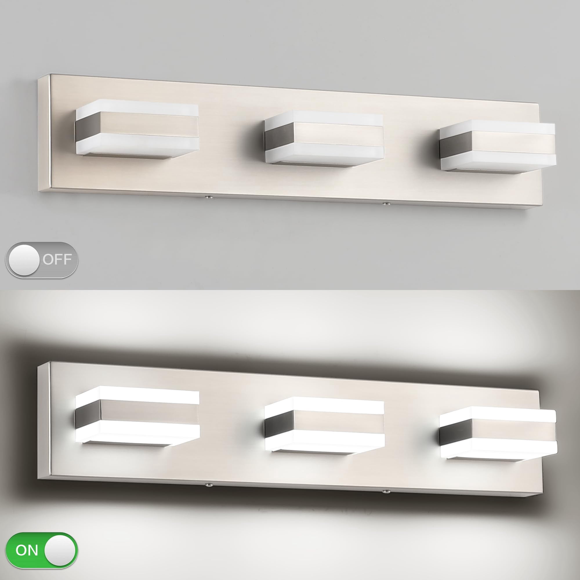 Vanity Lighting Over Mirror  3 Lights Brushed Nickel Bathroom Light Modern Led Fixtures 5 Color Temperature Adjustable For