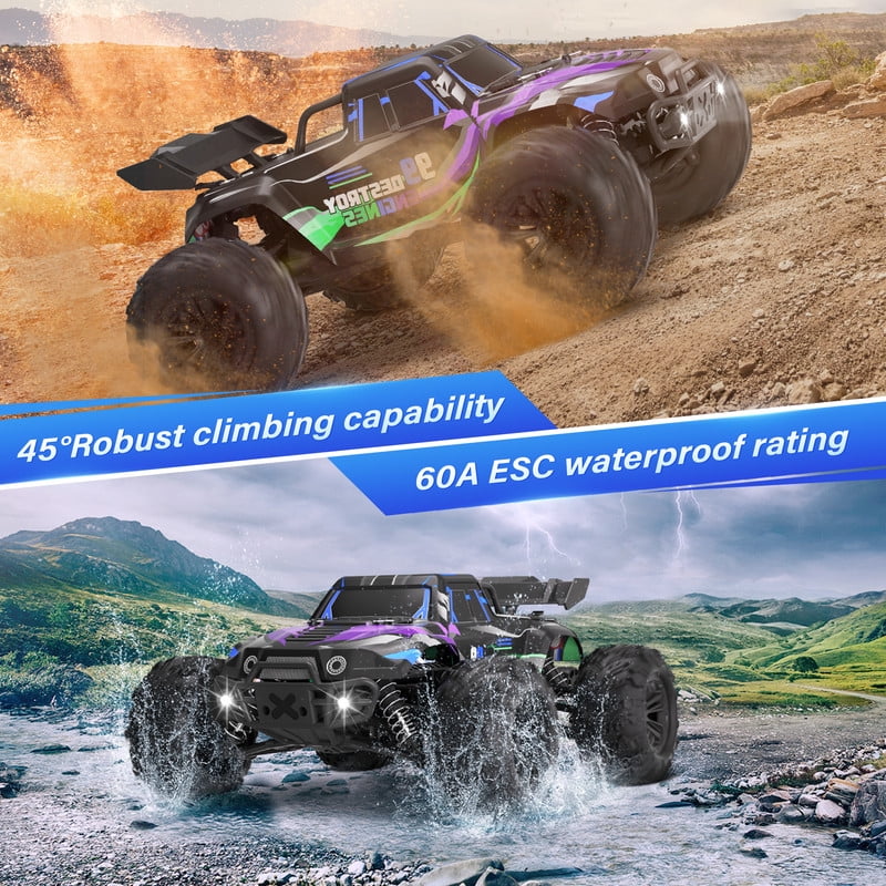 Yexmas 1:16 Scale Fast Large RC Car,40+KM/H All Terrain High Speed Remote Control Car, 4x4 RC Monster Truck with 60 Min Runtime,2 Batteries,Gifts Toys for Kids & Adults,Purple