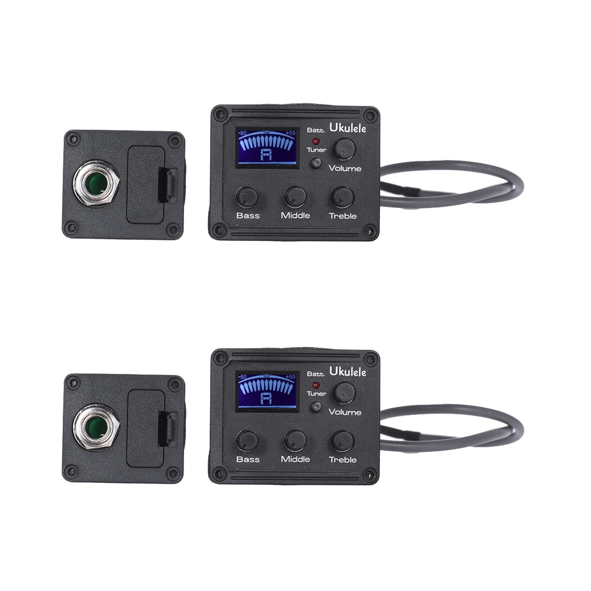 FRCOLOR 2pcs Ukelele Piezo Pickup EQ Amp for Ukulele LCD Display Tuner 3-Band EQ Equalizer