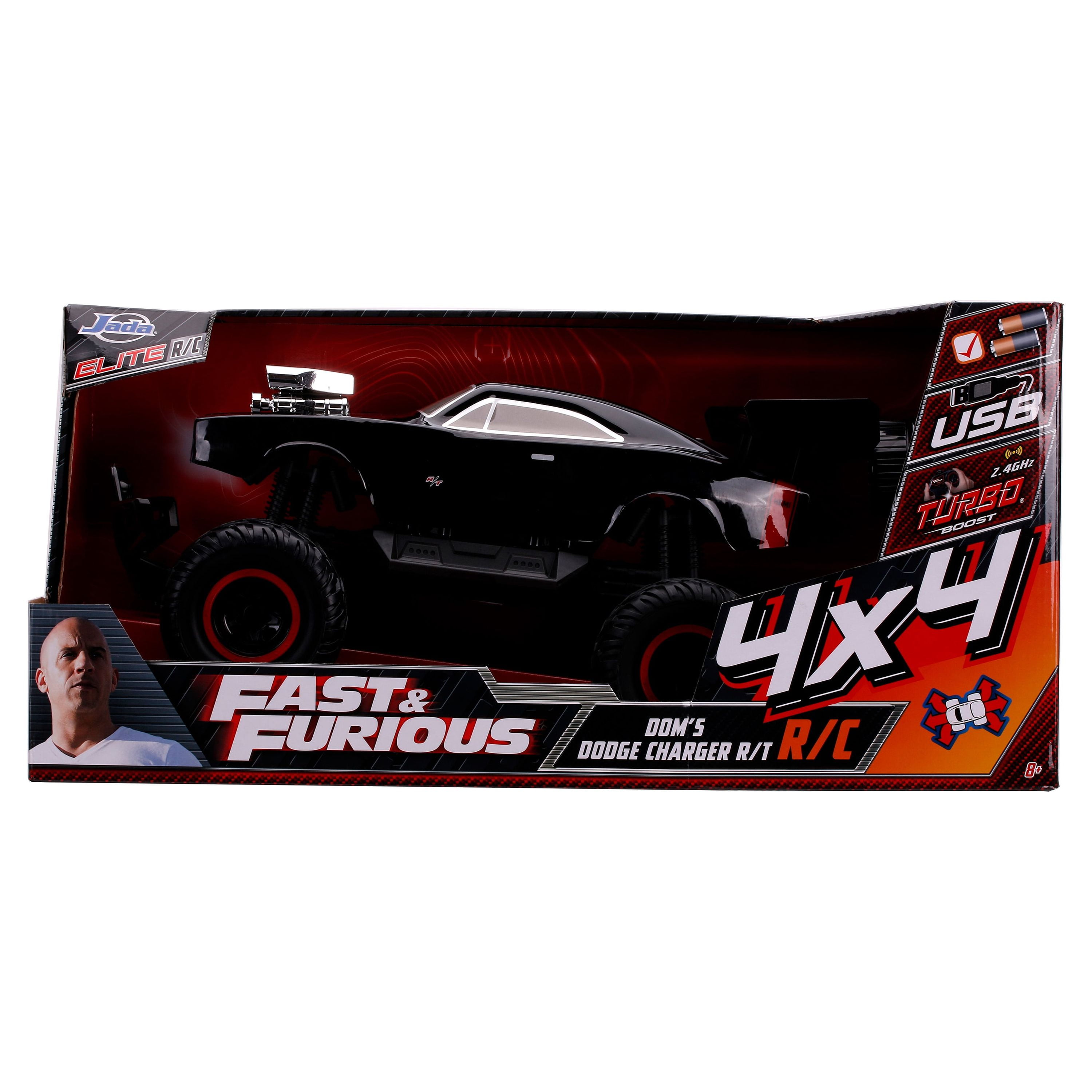 Fast & Furious 1:12 4x4 Dom's Dodge Charger Elite RC Remote Control Car 2.4  Ghz, Toys for Kids and Adults
