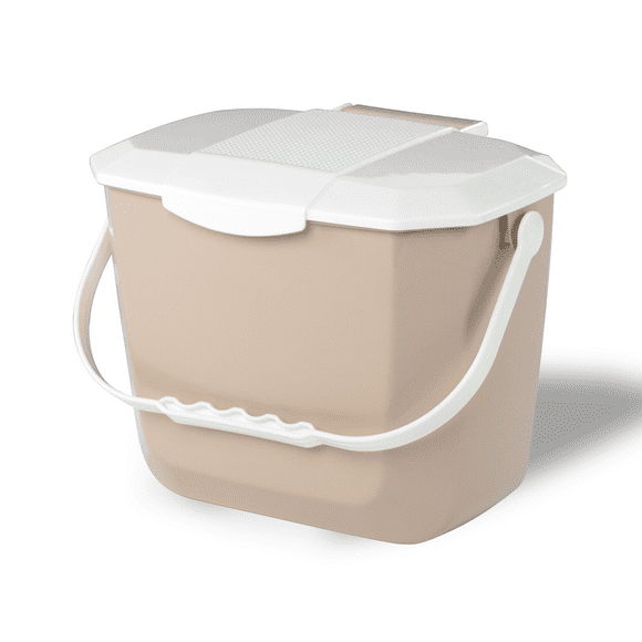 Nova Products 2 Gallons (8L) Kitchen Organic Food Waste Collection Compost Bin - Composting Solution for Organic Waste, Perfect for Home or Office Use (Beige/White) - (Made in Canada)