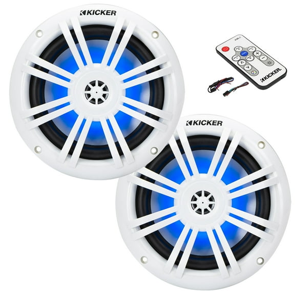 Kicker 51KM604WL KM 6.5" 150 Watts Max Power 4O RGB LED Marine Coaxial Speakers (Pair) Bundle Combo With Marine LED Controller