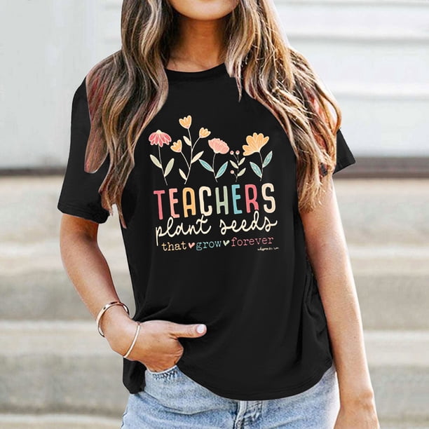 MKLEKYY Playeras Algodon Mujer Camiseta Informal Y Versátil Con Estampado De Letras Para Mujer, Ideal Para El Día Del Maestro Y La Temporada Escolar Talla XXL