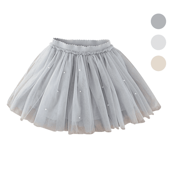 Fozruso Girls Ballet Tutu Skirt, Summer Elastic Waist Girls' Mini Skirt Princess Party Tulle Skirts for Kids(Beige)