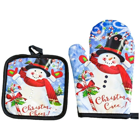

Christmas Kitchen Utensils Printing Oven Gloves High Temperature And Scald Resistant Thermal Insulation Glove Set