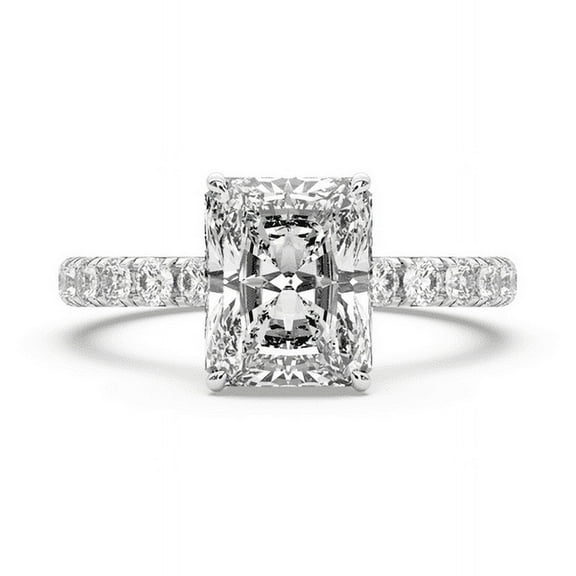 Oryn Jewel 1.8 Ct Radiant Cut Simulated Diamond Ring - Hidden Halo Solitaire with Accent Diamonds - 14K White Gold Over Engagement Wedding Ring for Women - Sophisticated Bridal Ring