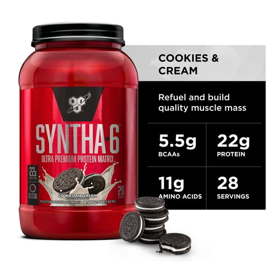 BSN Syntha 6 Whey Protein Powder, Cookies & Cream, 2.91lb