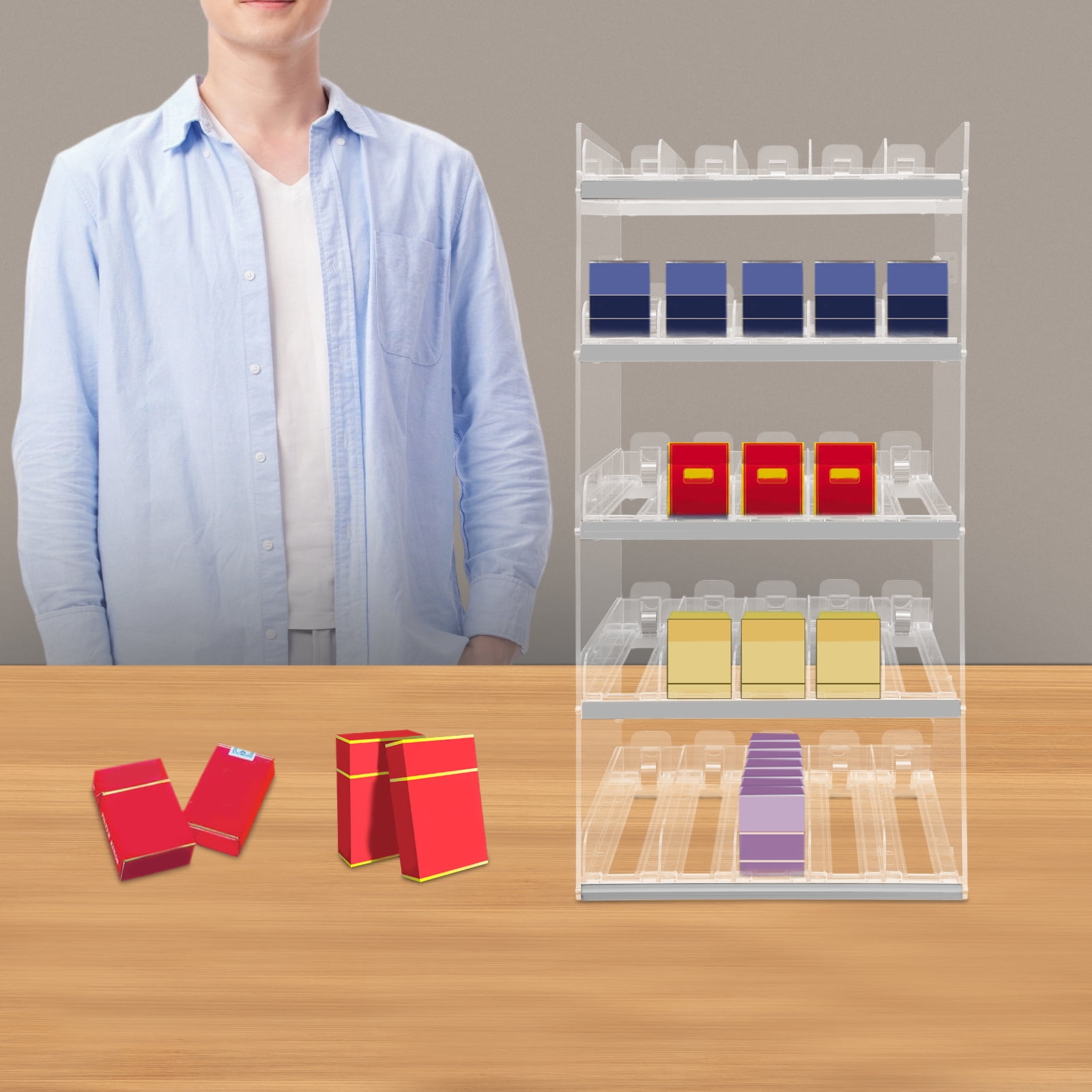 ChicHomey Clear 250-Capacity Cigarette Display Stand,Acrylic/Aluminum,Tobacco Displays with Auto-Pusher,for Convenience Stores, Gas Stations, Smoke Shops