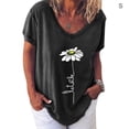 thumbnail image 1 of Sonducket Camiseta de mujer con cuello en V y estampado de flores, manga corta, tela suelta Prendas para la parte inferior del cuerpo negro S, 1 of 3