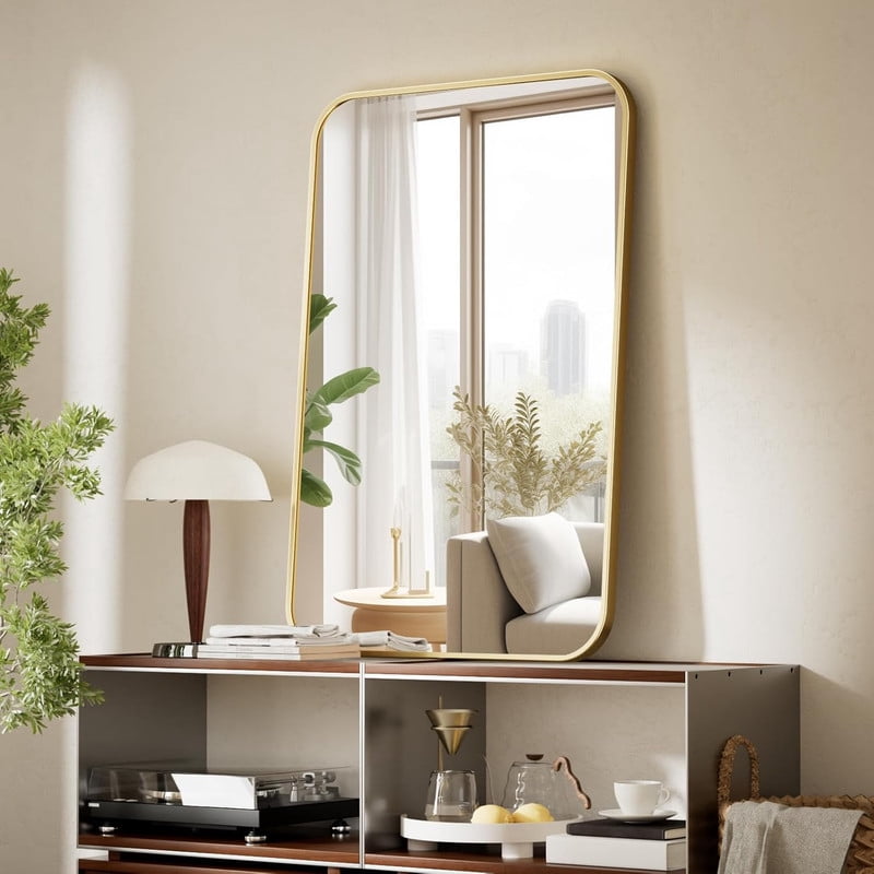 Clarvion 24"x36" Rounded Edge Rectangle Bathroom Mirror Wall Mounted Vanity Mirror,Gold