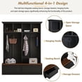thumbnail image 6 of 4-in-1 Hall Tree with Bench and Drawers, 56'' Wide Entryway Bench with Coat Rack, 6 Black Hooks and Open Shelves for Hallway, Living Room, Black, 6 of 8