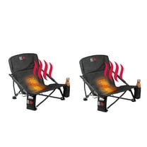 The Hot Seat, Heated Lightweight Folding Low Beach Chair, 2 Zipper Pockets, Heats up to 115 Degrees- 2 Pack