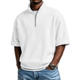thumbnail image 2 of Qwertyu Short Sleeve Golf Shirts for Men Waffle Knit Oversized Quarter Zip Stand Collar T Shirt Casual Solid Big and Tall Tee Tops Gray 4XL, 2 of 7