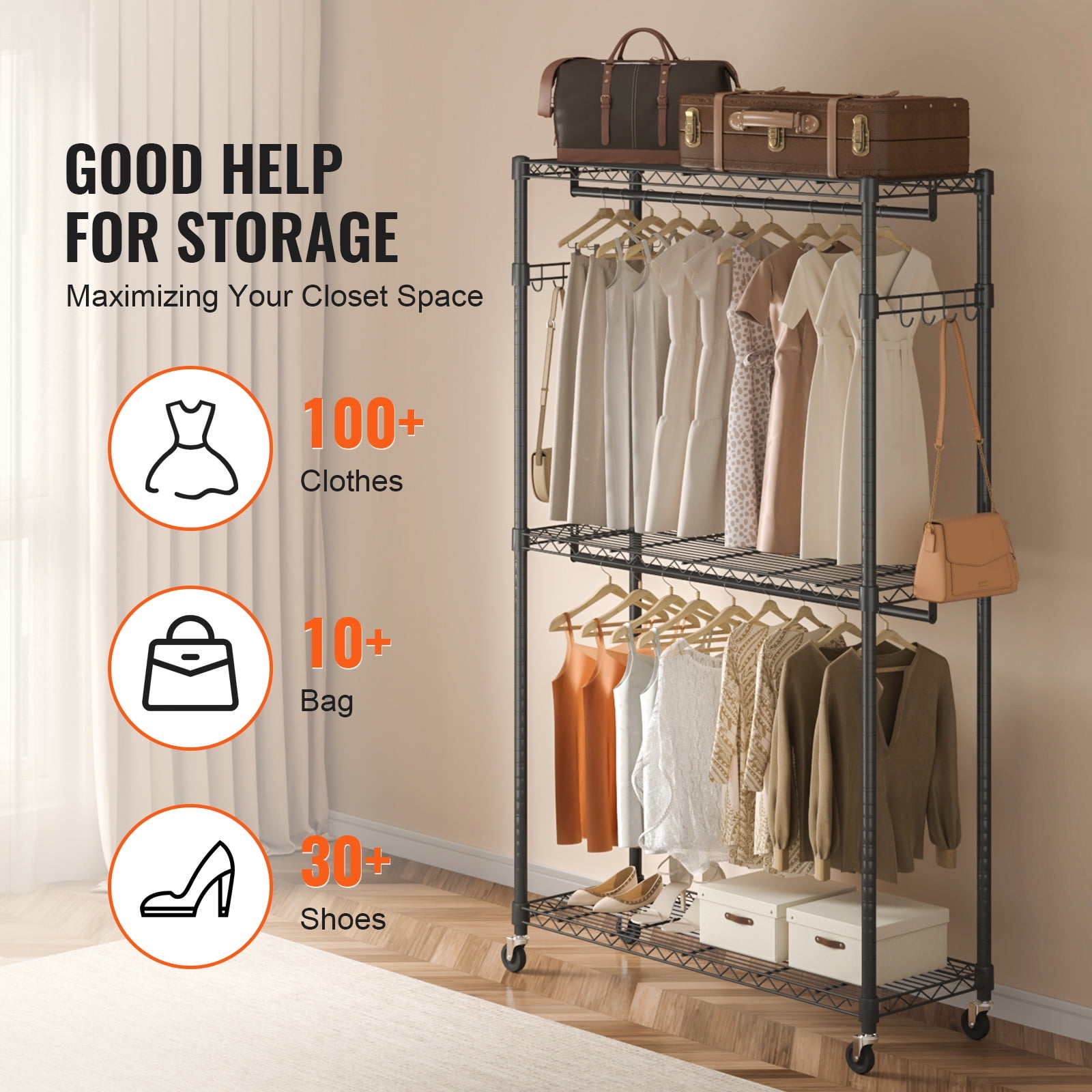 BYBLIGHT 78 in. Brown Free-standing Industrial Clothes Rack