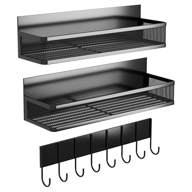 Estante magnético para especias, 3 piezas, para refrigerador, sin perforaciones, para montaje en pared, organizador de cocina, colgador de utensilios, estante con gancho