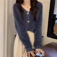 thumbnail image 1 of Suéter de terciopelo de visón glutinoso suave, abrigo de mujer, otoño e invierno, cárdigan de punto con cuello en V, prenda exterior corta, top suave de estilo occidental, 1 of 6