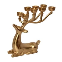 Cast Aluminum Sitting Reindeer Tealight Holder, Gold, 14", by My Texas House
