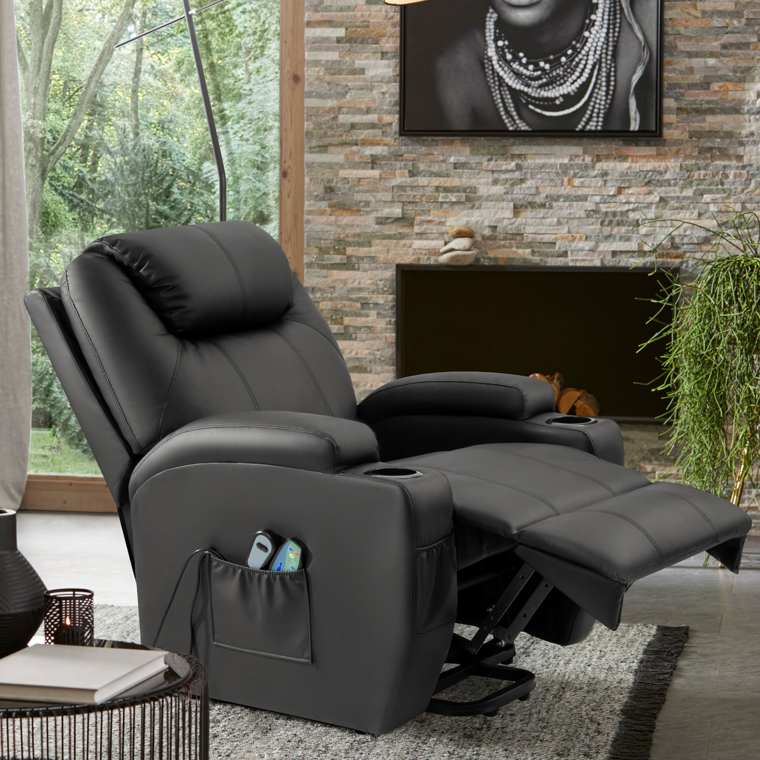 Lacoo Power Lift Recliner with Massage and Heat, Black Faux Leather - image 4 of 8