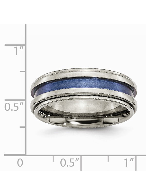 Box Titanium with Blue Triple Groove 8mm Polished Band