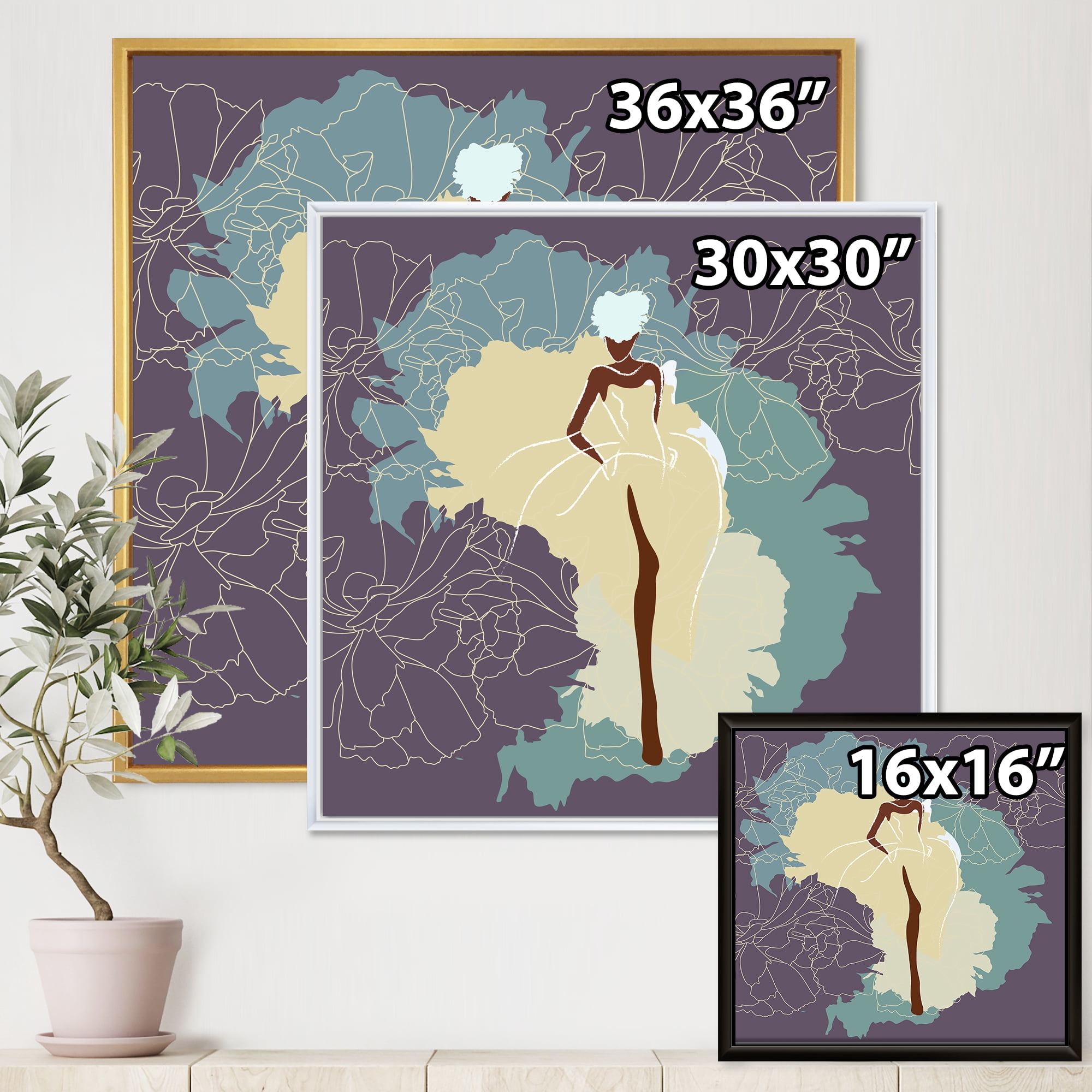 Designart 'Abstract African American Woman In Gorgeous Wedding Dress' Modern Framed Canvas Wall Art Print