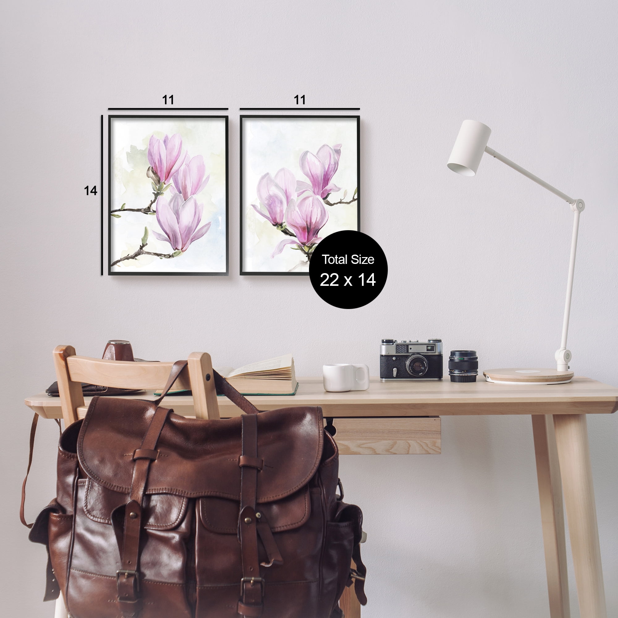 Stupell Pink Magnolia Flower Blossoms Botanical & Floral Painting Black Framed Art Print Wall Art, Set of 2