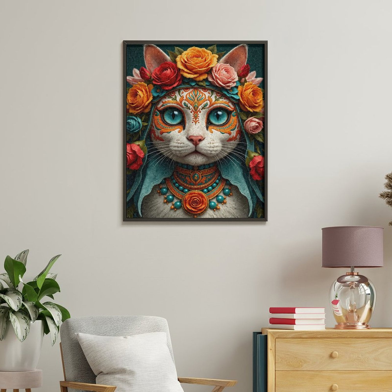 Paint By Numbers Kit for Adults Beginner - DIY Cat Floral Crown Colorful Art Canvas Painting Kits for Adults, Frameless Paint By Number for Adults for Home Wall Decor 16x20 Inch