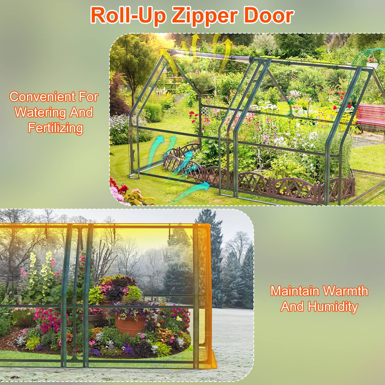Portable Mini Greenhouse With Roll-Up Zipper Doors Waterproof UV-Resistant PVC Cover Hot House For Indoor Outdoor Garden Patio Backyard, 70.86*33.46*37.4 in